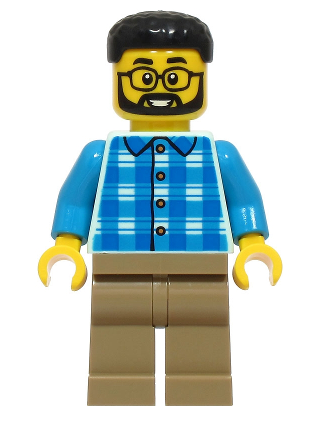 lego 2025 mini figurine cty1925 Dad Blue and Dark Azure Plaid Shirt, Dark Tan Legs, Black Hair 
