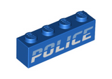 Blue Brick 1 x 4 with Bright Light Blue and White 'POLICE' Pattern