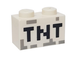 White Brick 1 x 2 with Black 'TNT' Pixelated Pattern