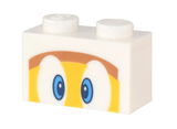 White Brick 1 x 2 with Dark Azure and Dark Blue Eyes on Yellow and Medium Nougat Background Pattern (Super Mario Boomerang Bro / Fire Bro / Hammer Bro / Ice Bro)