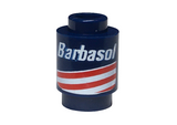 Dark Blue Brick, Round 1 x 1 Open Stud with Red and White Stripes and 'Barbasol' Pattern