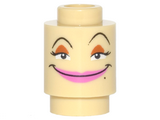 Tan Brick, Round 1 x 1 Open Stud with Female Face with Dark Pink Lips, Dark Orange Eye Shadow and Black Beauty Mark Pattern (Babette)