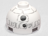White Brick, Round 2 x 2 Dome Top with Gray Lines and Coal Pieces Pattern (Snowman R2-D2)