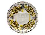 Trans-Clear Dish 6 x 6 Inverted (Radar) - Solid Studs with Clock Face with Silver Roman Numerals, Gold Curved Lines and Gears Pattern