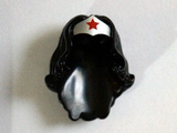 Black Minifig, Hair Female Long Wavy with Silver Tiara and Red Star Pattern (Wonder Woman)