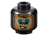 Black Minifigure, Head Alien Balaclava, Dark Tan and Dark Orange Monkey Face, Dark Turquoise Eye Shadow, Lopsided Open Mouth Smile with Teeth Pattern - Vented Stud