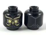 Black Minifig, Head Alien with Yellow Eyes with Gold Swirls andOwl Beak Pattern