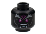 Black Minifigure, Head Alien Light Bluish Gray Bushy Eyebrows and Cheek Lines, Magenta Eyes and Diamond Shape Tattoo, Scowl with Teeth Pattern - Hollow Stud