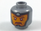 Flat Silver Minifigure, Head Balaclava, Orange Face, Dark Red Eyebrows and Moustache Pattern - Hollow Stud