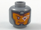 Flat Silver Minifigure, Head Balaclava, Orange Face, Dark Red Eyebrows, White Head-Up Display (HUD) On Left Eye Pattern - Hollow Stud