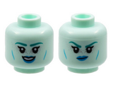 Light Aqua Minifigure, Head Dual Sided Alien Female Dark Turquoise Eyebrows, Silver Freckles, Dark Azure Lips, Cheek Lines, Smile / Scowl Pattern - Hollow Stud