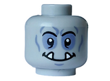 Light Bluish Gray Minifigure, Head Alien Orc Black Eyebrows, Eyes and Mouth, White Sharp Teeth and Sand Blue Eye Shadow and Lips Pattern - Vented Stud