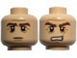 Light Nougat Minifig, Head Dual Sided LotR Gimli Bushy Brown Eyebrows, Stern / Grimacing Pattern - Stud Recessed