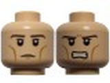 Light Nougat Minifig, Head Dual Sided LotR Legolas Calm / Grimacing Pattern - Stud Recessed