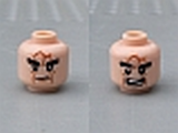 Light Nougat Minifig, Head Dual Sided LotR Bushy Black Eyebrows, Dark Orange Scars, Stern / Open Mouth with Teeth Pattern - Stud Recessed