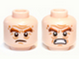 Light Nougat Minifig, Head Dual Sided LotR Bushy Brown Eyebrows, Wrinkles, Scowling / Battle Rage Pattern (Gloin) - Stud Recessed