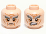 Light Nougat Minifig, Head Dual Sided LotR Bushy Gray Eyebrows, Wrinkles, Calm / Battle Rage Pattern (Oin) - Stud Recessed