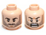 Light Nougat Minifig, Head Dual Sided LotR Beard Stubble, Calm / Battle Rage Pattern (Kili) - Stud Recessed