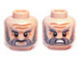 Light Nougat Minifig, Head Dual Sided LotR Beard Gray Full, Bushy Eyebrows and Wrinkles, Calm / Battle Rage Pattern (Dori) - Stud Recessed