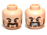 Light Nougat Minifig, Head Dual Sided LotR Beard, Dark Brown Trimmed, Calm / Battle Rage Pattern (Bofur) - Stud Recessed