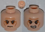 Light Nougat Minifig, Head Dual Sided Sunken Eyes, Black Eyebrows, Wrinkles, Frown / Angry Pattern - Stud Recessed