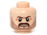 Light Nougat Minifigure, Head Beard Stubble, Moustache, Brown Eyebrows Pattern - Hollow Stud