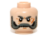 Light Nougat Minifigure, Head Beard Gray, Bushy Eyebrows, White Pupils, Scar Pattern - Hollow Stud