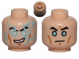 Light Nougat Minifig, Head Dual Sided Black Eyebrows, Light Blue Lightning Bolts Pattern / Light Blue Eyes, Worried Pattern (SW Jek-14) - Stud Recessed