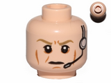 Light Nougat Minifig, Head Male Dark Tan Eyebrows Furrowed, Cheek Lines, Frown, Headset Pattern (SW Airen Cracken) - Stud Recessed