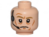 Light Nougat Minifig, Head Male Dark Tan Eyebrows, Wrinkles and Headset Pattern (SW General Veers) - Stud Recessed