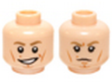 Light Nougat Minifig, Head Dual Sided Male Dark Tan Eyebrows, White Pupils, Cheek Lines, Smile / Scowling Pattern (SW Luke Skywalker) - Stud Recessed