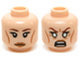 Light Nougat Minifig, Head Dual Sided LotR Galadriel Eyelashes, Medium Nougat Lips, Neutral / Angry, White Eyes Pattern - Stud Recessed