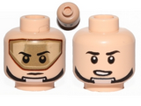 Light Nougat Minifig, Head Dual Sided Dark Tan Visor, Stern Black Eyebrows, Chin Strap / Open Mouth Pattern (SW T-16 Skyhopper Pilot) - Stud Recessed