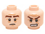 Light Nougat Minifig, Head Dual Sided LotR Gimli Bushy Brown Eyebrows, Sad / Grimacing Pattern - Stud Recessed