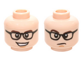 Light Nougat Minifigure, Head Dual Sided Black Glasses, Dark Brown Eyebrows, Open Mouth Grin / Confused Pattern (Leonard Hofstadter) - Hollow Stud