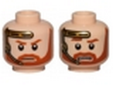 Light Nougat Minifig, Head Dual Sided Beard with Brown Trim Beard and Headset, Closed Mouth / Bared Teeth Pattern (SW Obi-Wan) - Stud Recessed