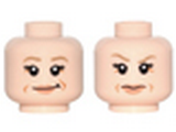 Light Nougat Minifig, Head Dual Sided Female Dark Tan Eyebrows, Nougat Lips, Laugh Lines, Smirk / Eyebrow Raised Pattern (Princess Leia) - Stud Recessed