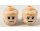 Light Nougat Minifig, Head Dual Sided Gray Eyebrows, Beard, Moustache, White Pupils, Slight Smile / Sad Pattern (SW Lor San Tekka) - Stud Recessed