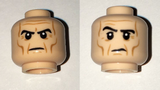 Light Nougat Minifig, Head Dual Sided Black Eyebrows, Dark Orange Wrinkles, Stern / Raised Right Eyebrow Pattern (Grand Moff Tarkin) - Stud Recessed