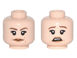 Light Nougat Minifig, Head Dual Sided Female, Reddish Brown Eyebrows, Dark Tan Lips Neutral / Scared Pattern - Stud Recessed