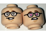 Light Nougat Minifigure, Head Dual Sided Black Glasses, Reddish Brown Eyebrows, Sheepish Grin / Dark Pink Eyes Pattern - Hollow Stud