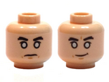 Light Nougat Minifig, Head Dual Sided Black Eyebrows, White Eyes, Stern / Crooked Grin Pattern (SW Chirrut Îmwe / Imwe) - Stud Recessed