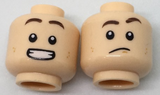 Light Nougat Minifig, Head Dual Sided Dark Brown Eyebrows, Dark Orange Dimples, Confused / Smile with Teeth Pattern - Stud Recessed