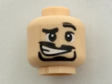 Light Nougat Minifig, Head Black Eyebrows, Left Raised Eyebrow, Black Goatee, White Eyes with Black Pupils, Crooked Grin Pattern - Stud Recessed