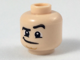 Light Nougat Minifig, Head Black Eyebrows, Left Raised, Lopsided Grin, Dark Orange Cleft Chin Pattern - Stud Recessed