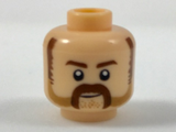 Light Nougat Minifigure, Head Dark Brown Eyebrows, Sideburns, Moustache, Medium Nougat Stubble Pattern - Hollow Stud