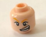 Light Nougat Minifig, Head Female Wide Eyes, Dark Orange Lips, Wide Crooked Grin with Teeth Pattern - Stud Recessed