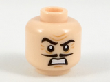 Light Nougat Minifig, Head Dark Orange Furrowed Brown, Black Eyebrows and Pencil Moustache, Sneer Pattern -Stud Recessed