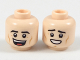 Light Nougat Minifig, Head Dual Sided Black Eyebrows, Dark Orange Cheek Lines, Open Mouth Smile / Sheepish Grin Pattern - Stud Recessed