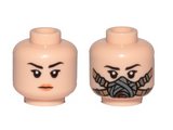 Light Nougat Minifig, Head Dual Sided Female, Black Eyebrows, Orange Lips / Pilot Breathing Mask Pattern - Stud Recessed